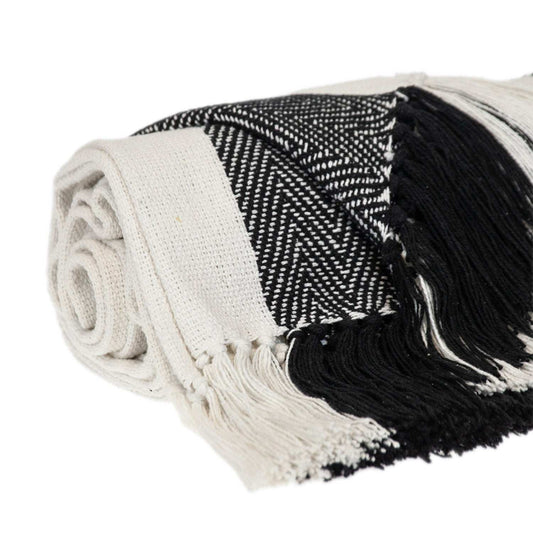 Black and White Woven Cotton Striped Throw Blanket - Homeroots - Flyclothing LLC