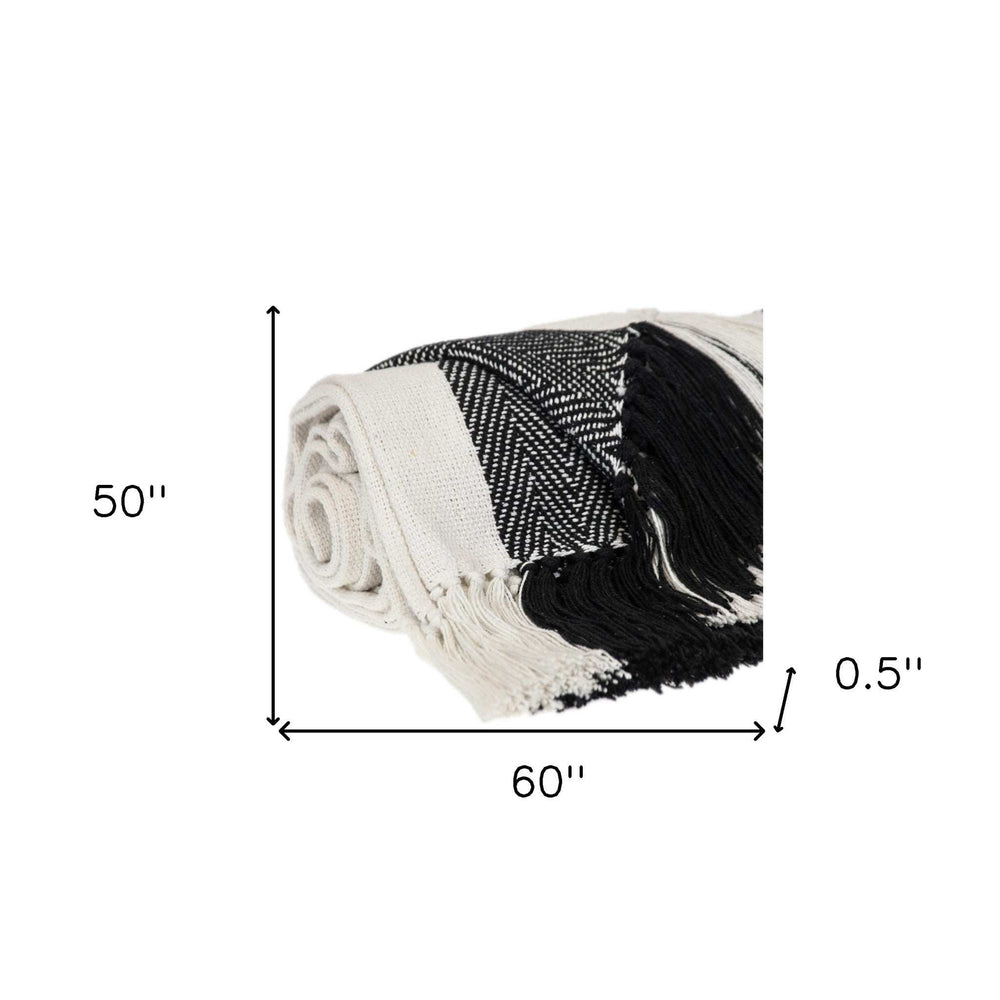 Black and White Woven Cotton Striped Throw Blanket - Homeroots - Flyclothing LLC