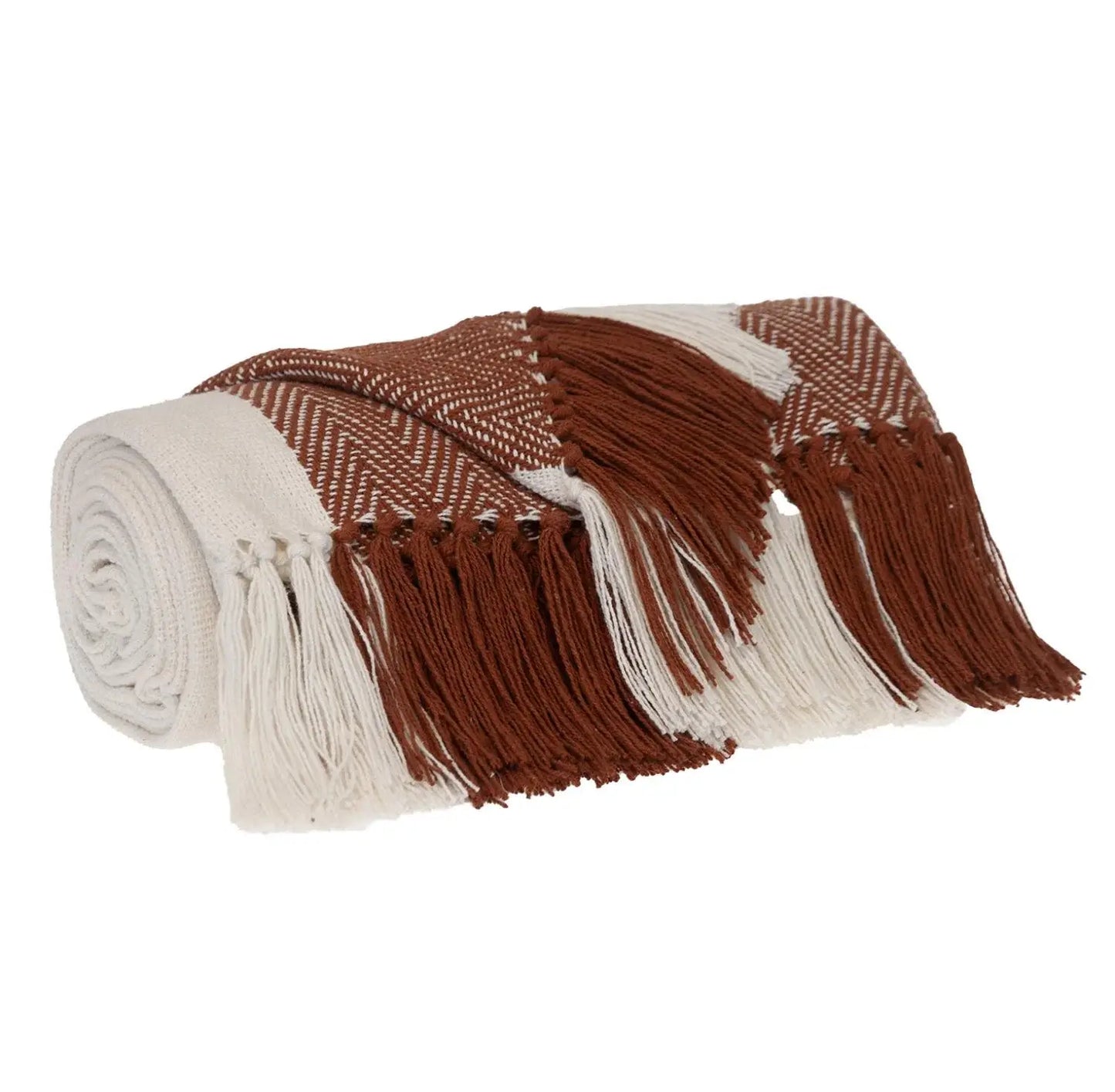 Burnt Orange Woven Cotton Striped Throw Blanket - Homeroots - Flyclothing LLC