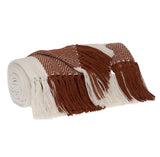 Burnt Orange Woven Cotton Striped Throw Blanket - Homeroots