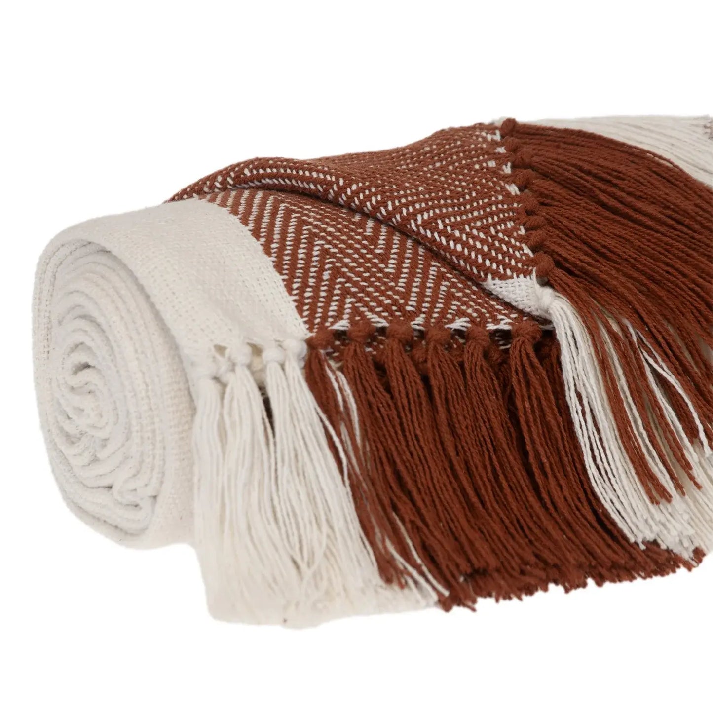 Burnt Orange Woven Cotton Striped Throw Blanket - Homeroots - Flyclothing LLC
