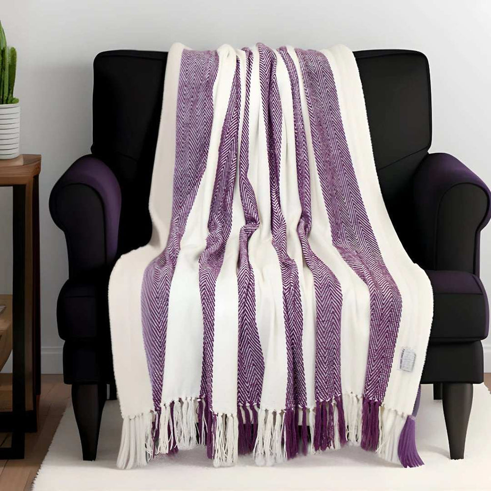Purple Woven Cotton Throw Blanket - Homeroots - Flyclothing LLC