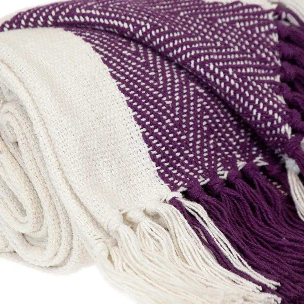 Purple Woven Cotton Throw Blanket - Homeroots - Flyclothing LLC