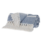 Blue Woven Cotton Striped Throw Blanket - Homeroots