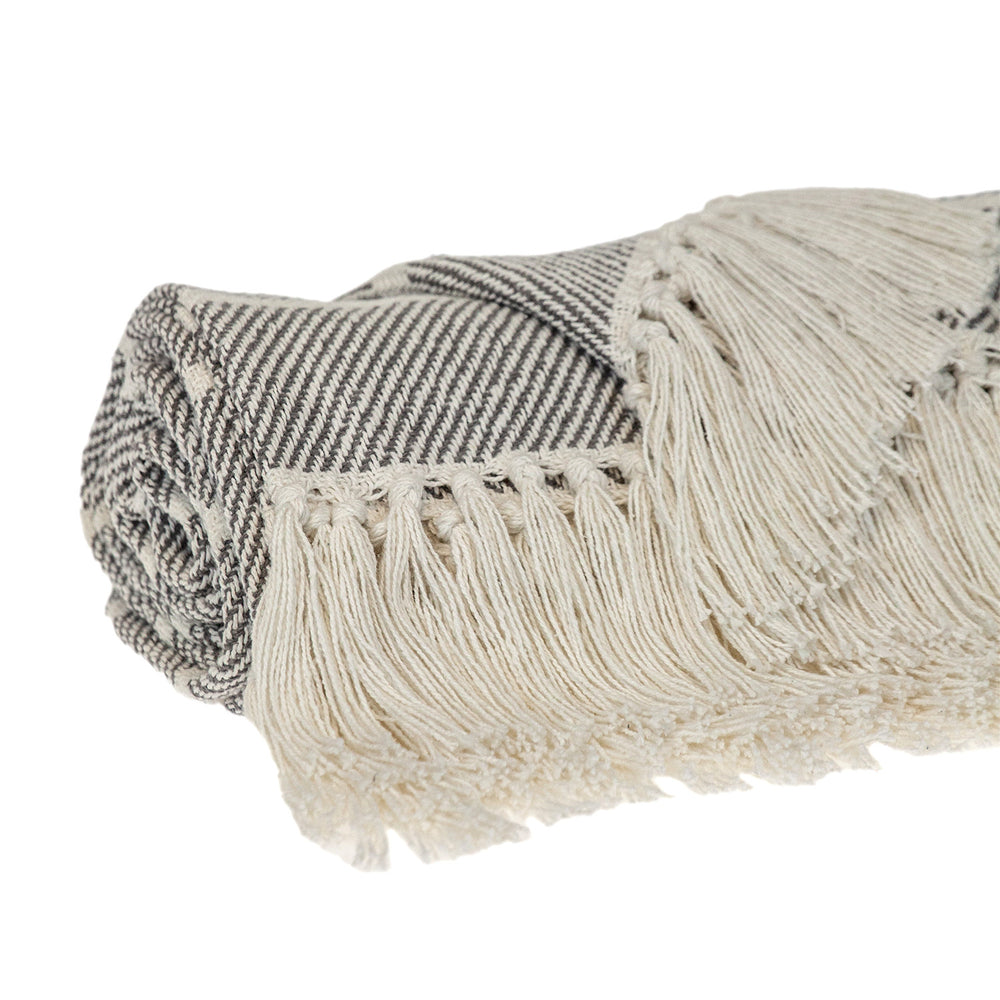 Gray Woven Cotton Striped Throw Blanket - Homeroots