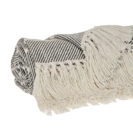 Gray Woven Cotton Striped Throw Blanket - Homeroots - Flyclothing LLC