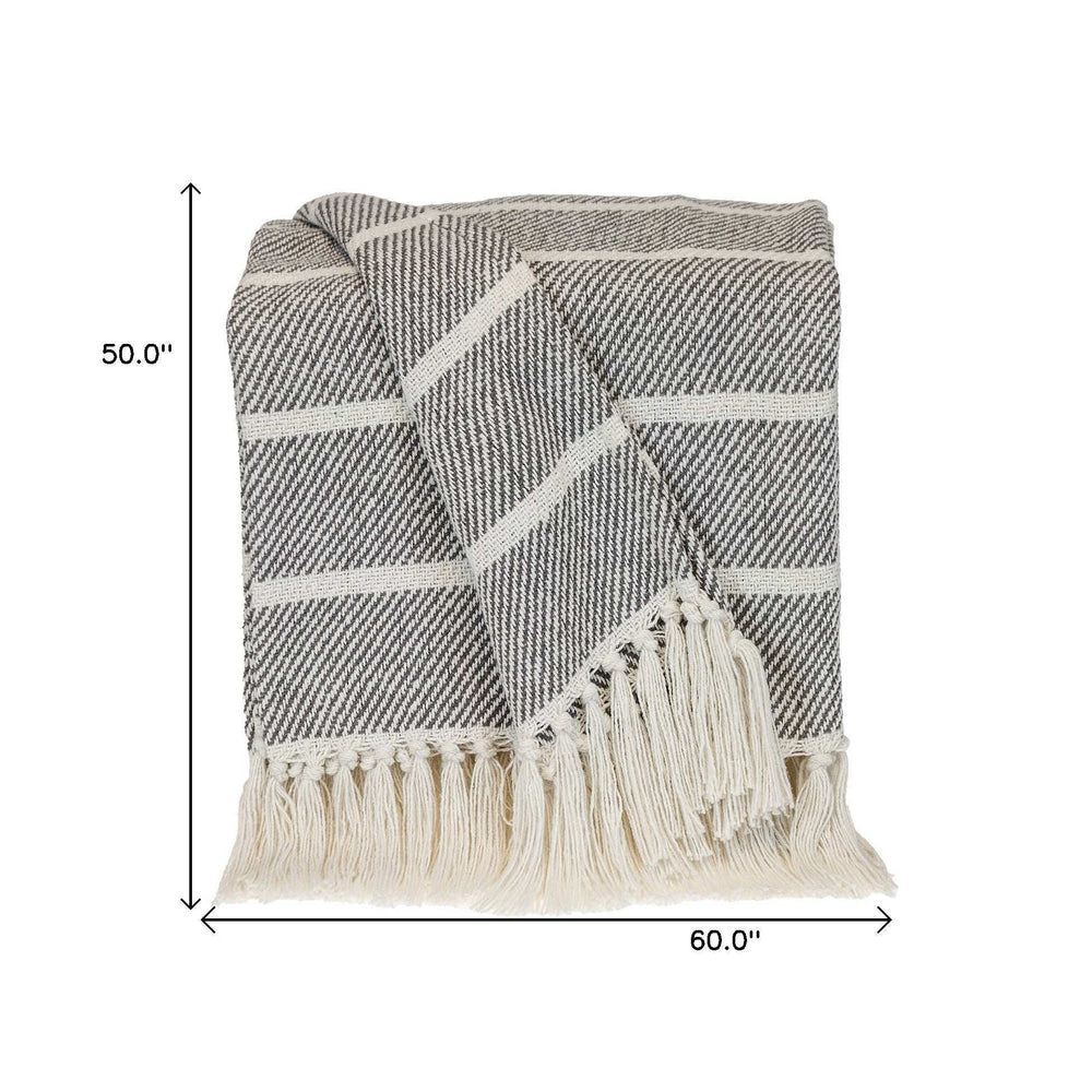Gray Woven Cotton Striped Throw Blanket - Homeroots - Flyclothing LLC