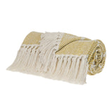 Yellow Woven Cotton Striped Throw Blanket - Homeroots