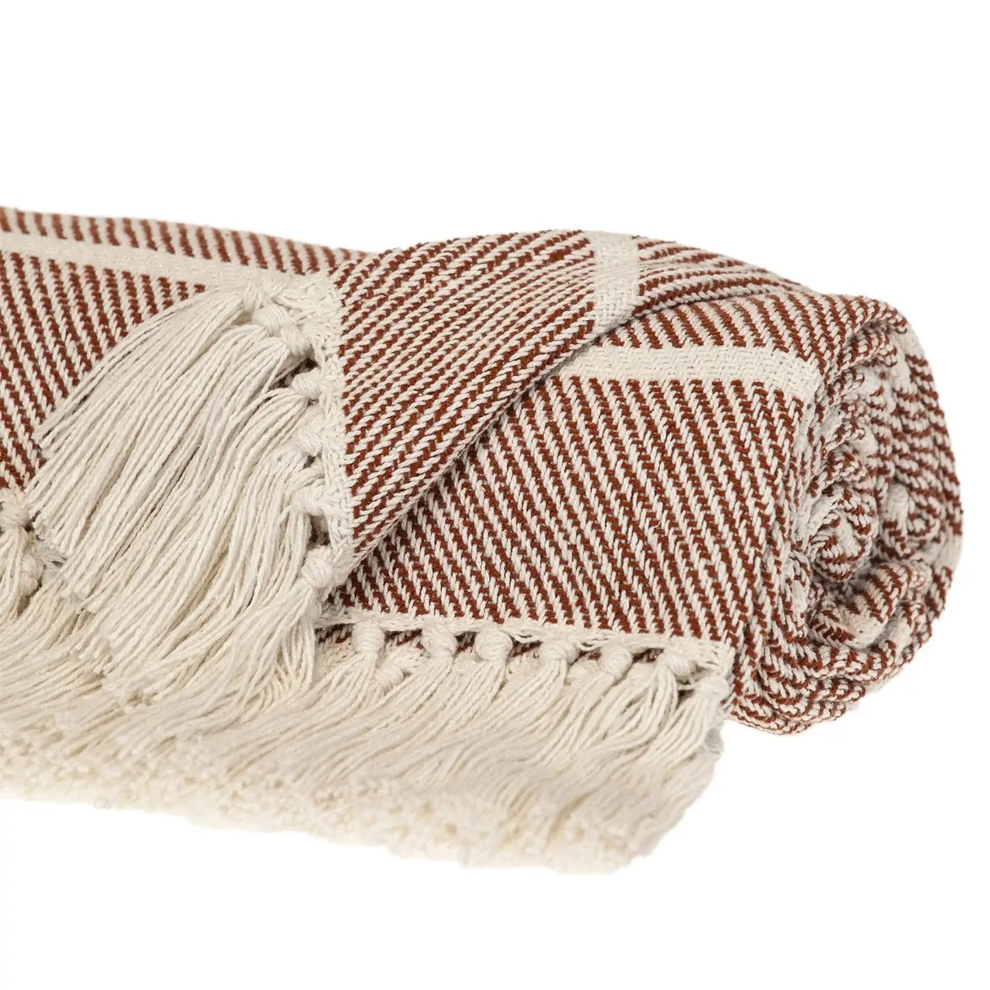 Burnt Orange Woven Cotton Striped Throw Blanket - Homeroots - Flyclothing LLC