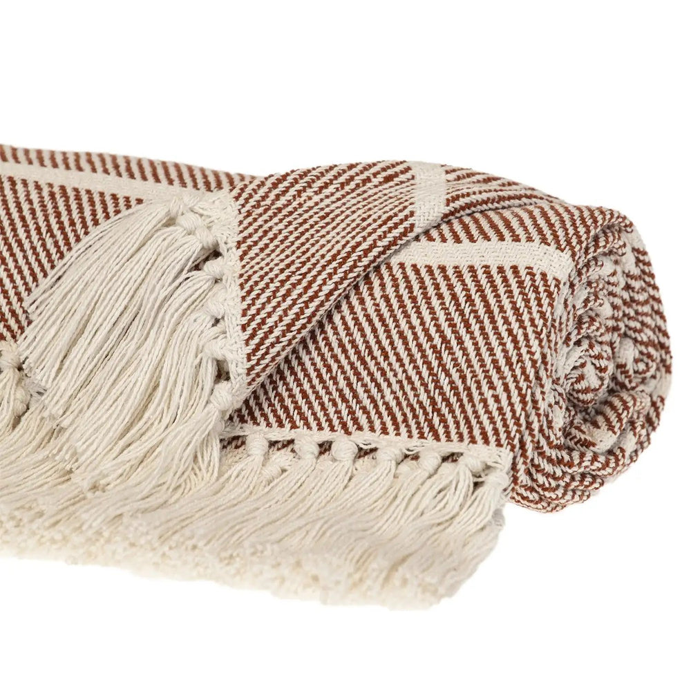 Burnt Orange Woven Cotton Striped Throw Blanket - Homeroots