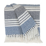 Blue Woven Cotton Striped Throw Blanket - Homeroots