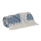 Blue Woven Cotton Striped Throw Blanket - Homeroots