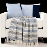Blue Woven Cotton Striped Throw Blanket - Homeroots