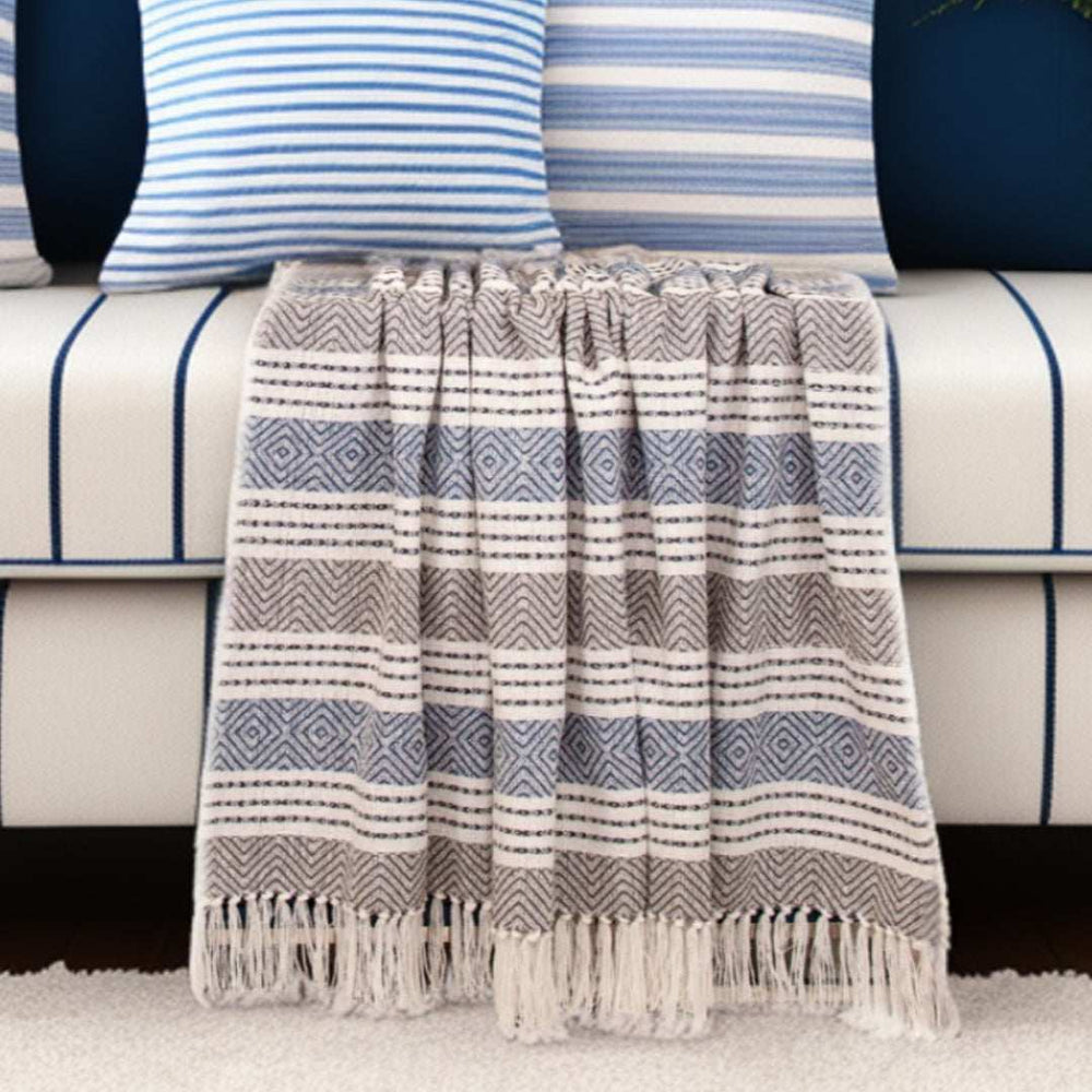 Charcoal Woven Cotton Striped Throw Blanket - Homeroots - Flyclothing LLC