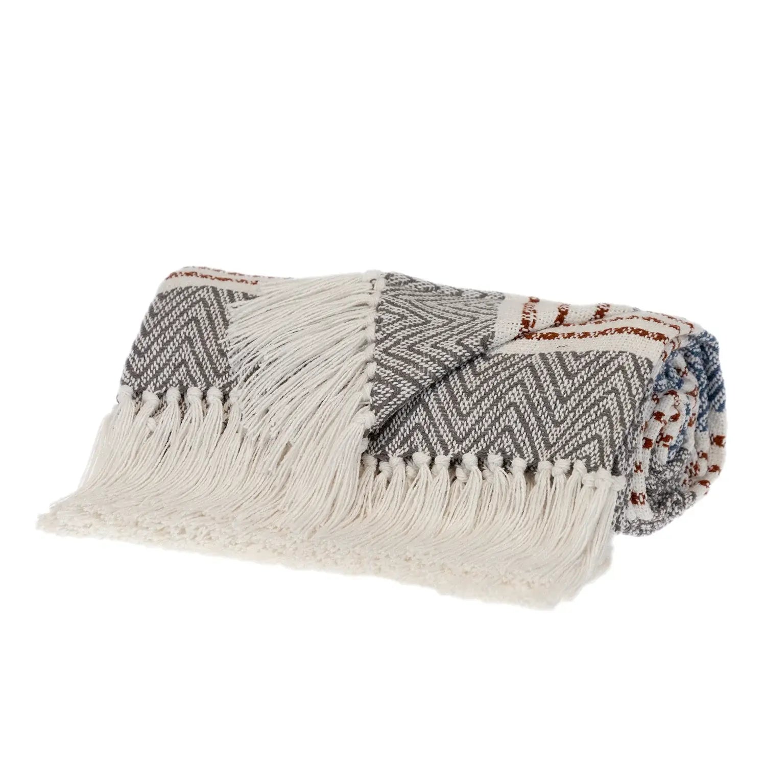 Gray and White Woven Cotton Striped Throw Blanket - Homeroots - Flyclothing LLC