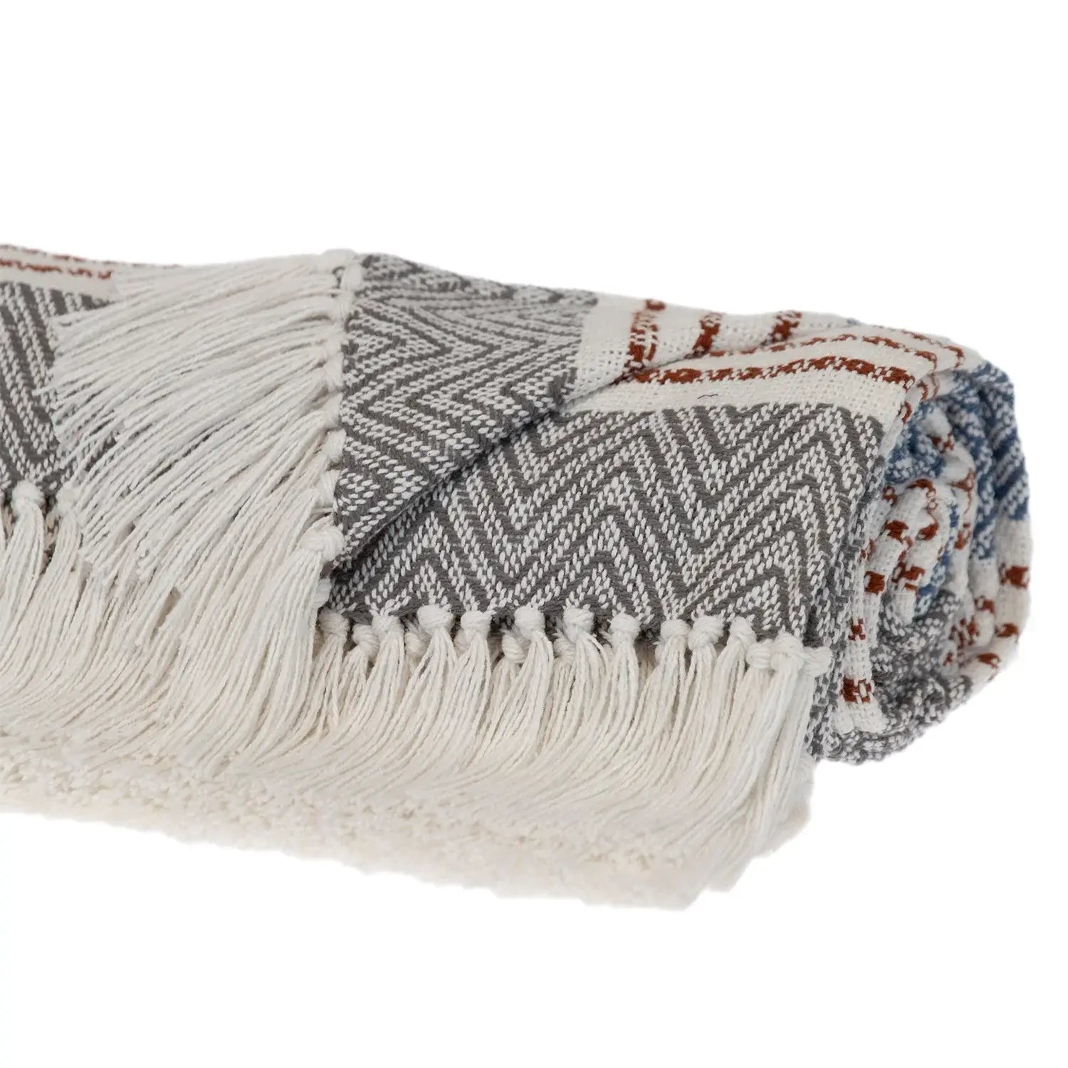 Gray and White Woven Cotton Striped Throw Blanket - Homeroots - Flyclothing LLC