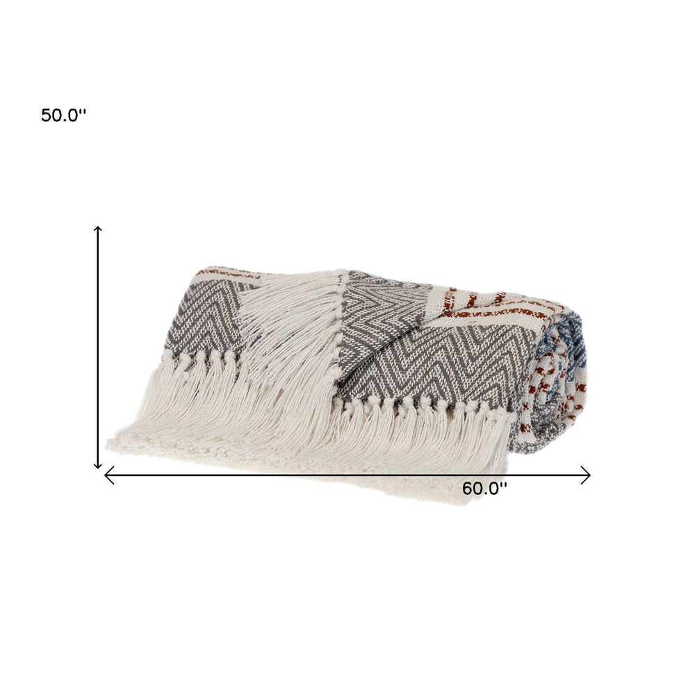 Gray and White Woven Cotton Striped Throw Blanket - Homeroots - Flyclothing LLC