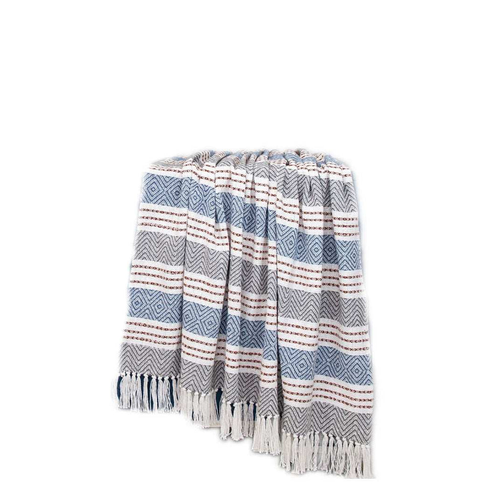 Gray and White Woven Cotton Striped Throw Blanket - Homeroots - Flyclothing LLC