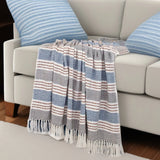 Gray and White Woven Cotton Striped Throw Blanket - Homeroots