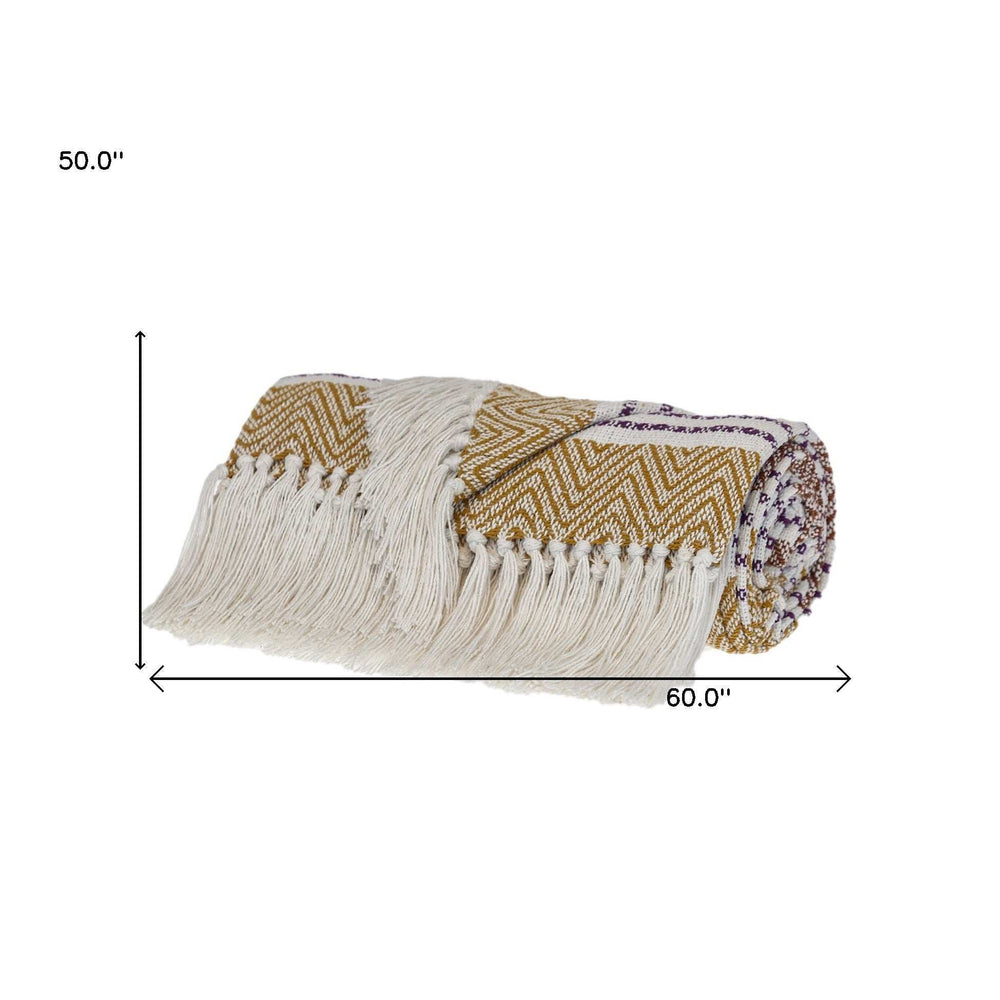 Mustard Woven Cotton Striped Throw Blanket - Homeroots - Flyclothing LLC