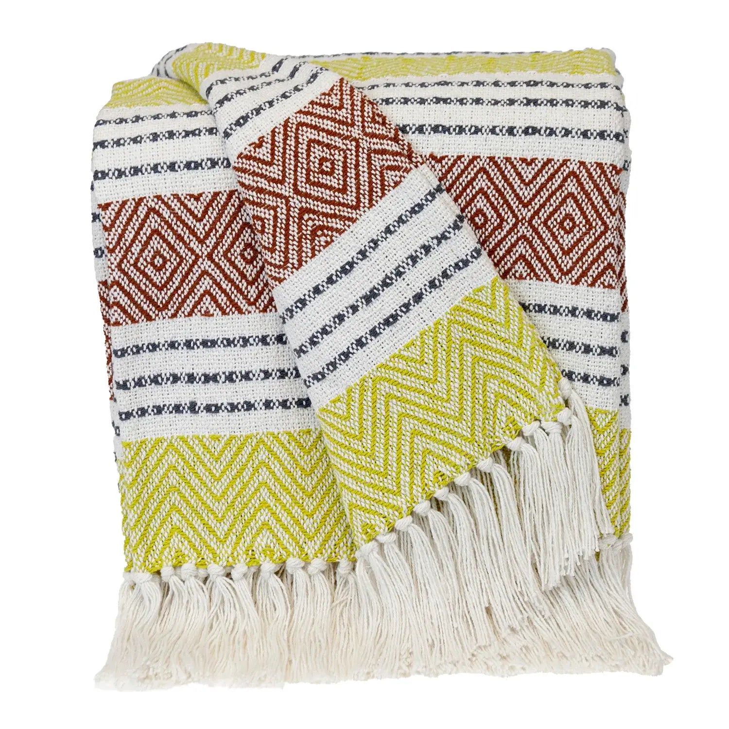 Burnt Orange Woven Cotton Striped Throw Blanket - Homeroots - Flyclothing LLC