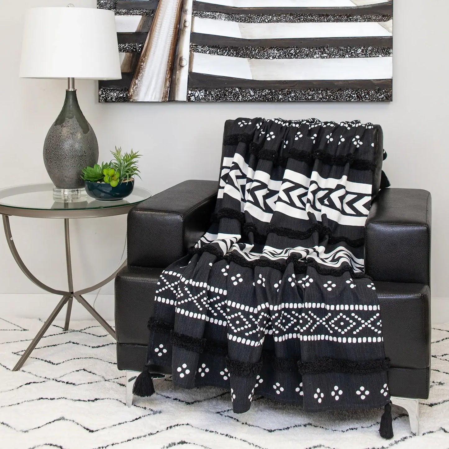 Blue and White Woven Cotton Striped Throw Blanket - Homeroots - Flyclothing LLC