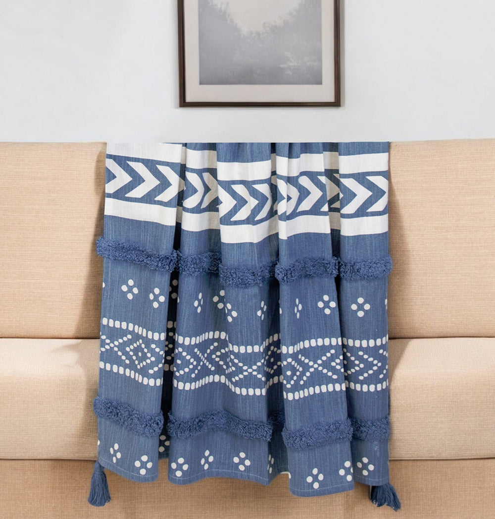 Blue Woven Cotton Striped Throw Blanket - Homeroots