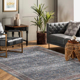5' X 8' Blue Oriental Distressed Stain Resistant Area Rug - Homeroots - Flyclothing LLC