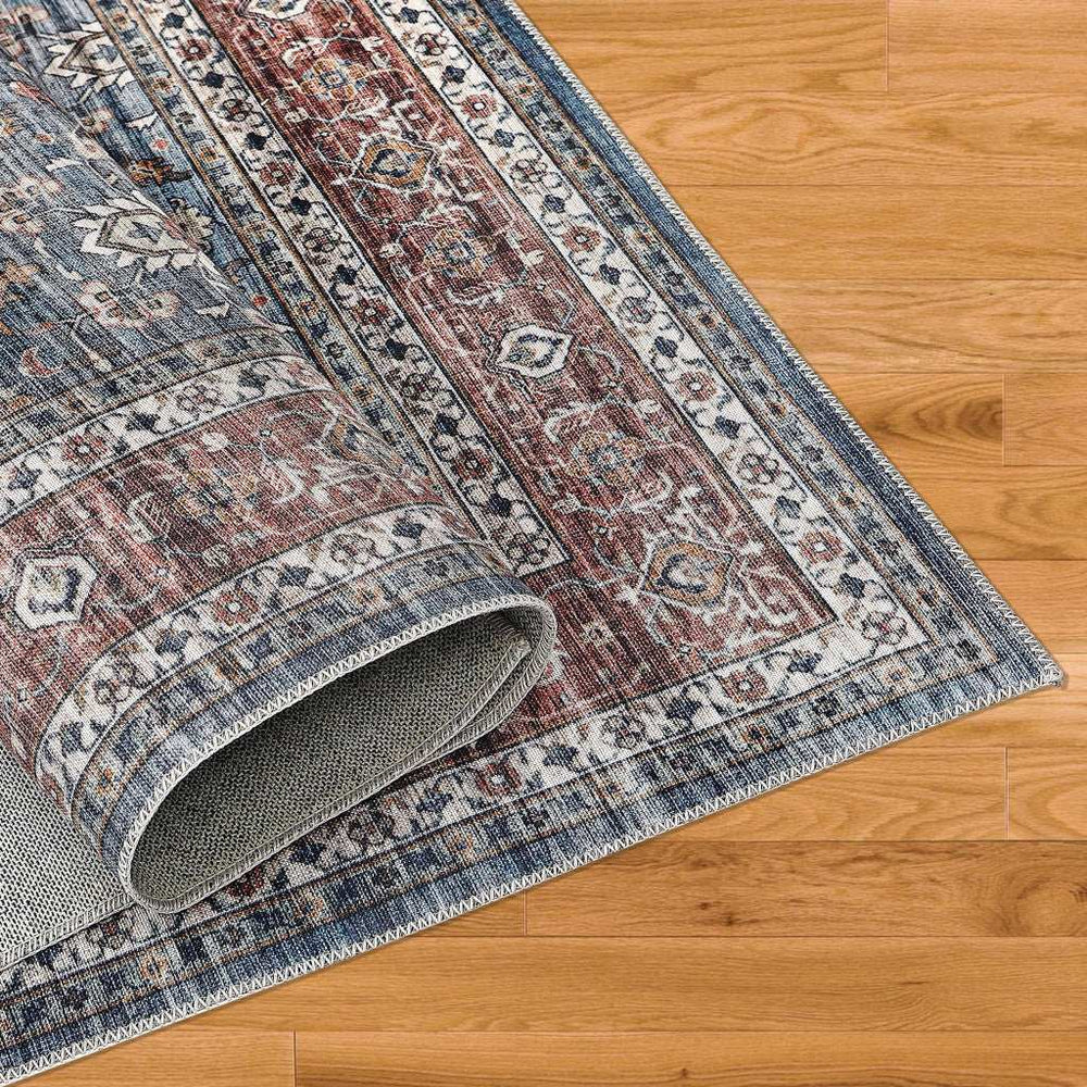5' X 8' Blue Oriental Distressed Stain Resistant Area Rug - Homeroots - Flyclothing LLC