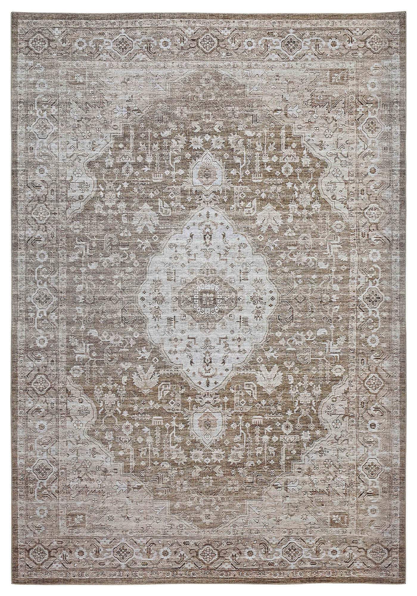 5' X 8' Beige Oriental Power Loom Distressed Stain Resistant Area Rug - Homeroots - Flyclothing LLC