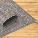5' X 8' Beige Oriental Power Loom Distressed Stain Resistant Area Rug - Homeroots