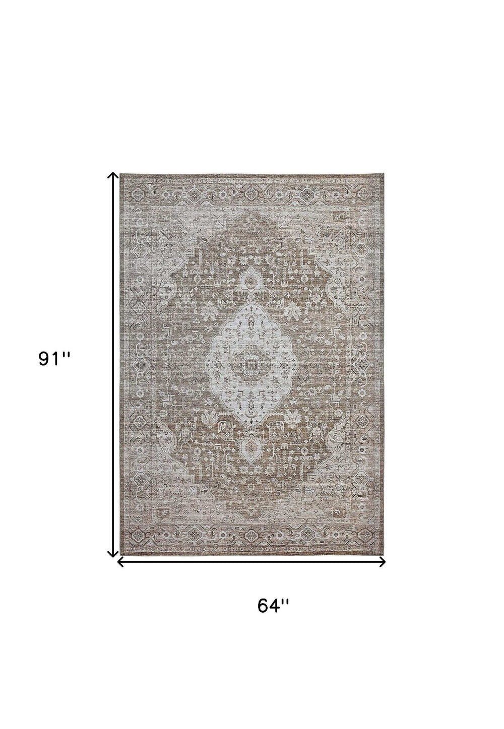 5' X 8' Beige Oriental Power Loom Distressed Stain Resistant Area Rug - Homeroots - Flyclothing LLC