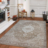 5' X 8' Beige Oriental Power Loom Distressed Stain Resistant Area Rug - Homeroots - Flyclothing LLC