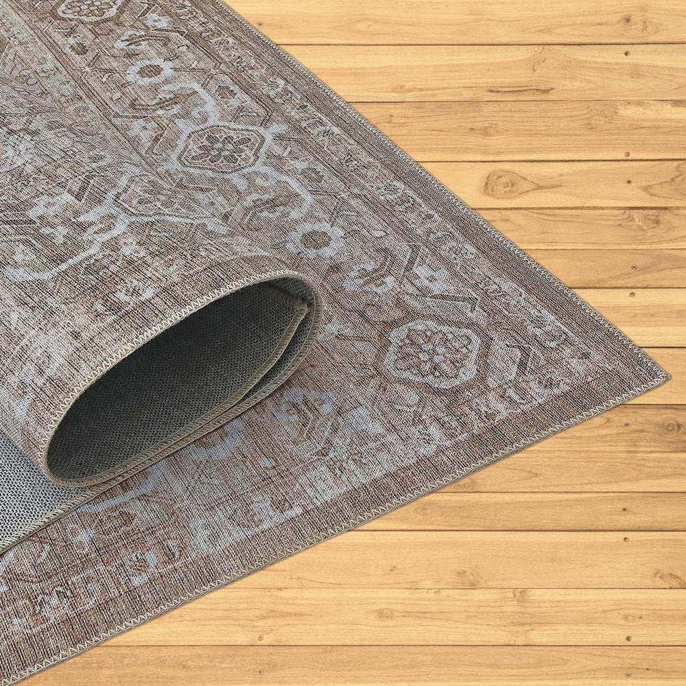 8' X 11' Beige Oriental Power Loom Distressed Stain Resistant Area Rug - Homeroots - Flyclothing LLC