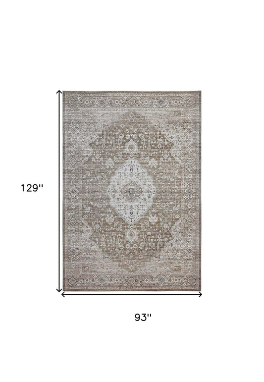 8' X 11' Beige Oriental Power Loom Distressed Stain Resistant Area Rug - Homeroots - Flyclothing LLC