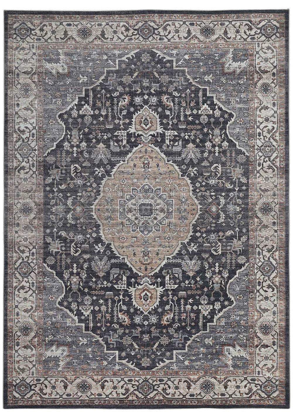 4' X 6' Black Oriental Power Loom Stain Resistant Area Rug - Homeroots - Flyclothing LLC