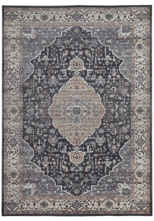 4' X 6' Black Oriental Power Loom Stain Resistant Area Rug - Homeroots - Flyclothing LLC