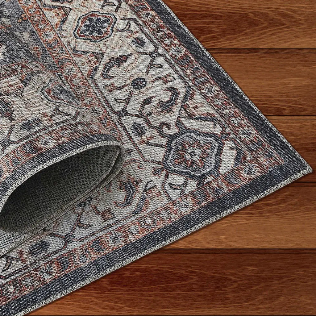 4' X 6' Black Oriental Power Loom Stain Resistant Area Rug - Homeroots - Flyclothing LLC
