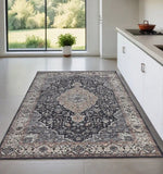 4' X 6' Black Oriental Power Loom Stain Resistant Area Rug - Homeroots
