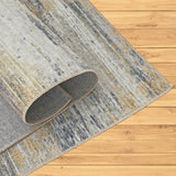 4' X 6' Blue Ivory and Gold Abstract Power Loom Area Rug - Homeroots