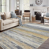 4' X 6' Blue Ivory and Gold Abstract Power Loom Area Rug - Homeroots - Flyclothing LLC