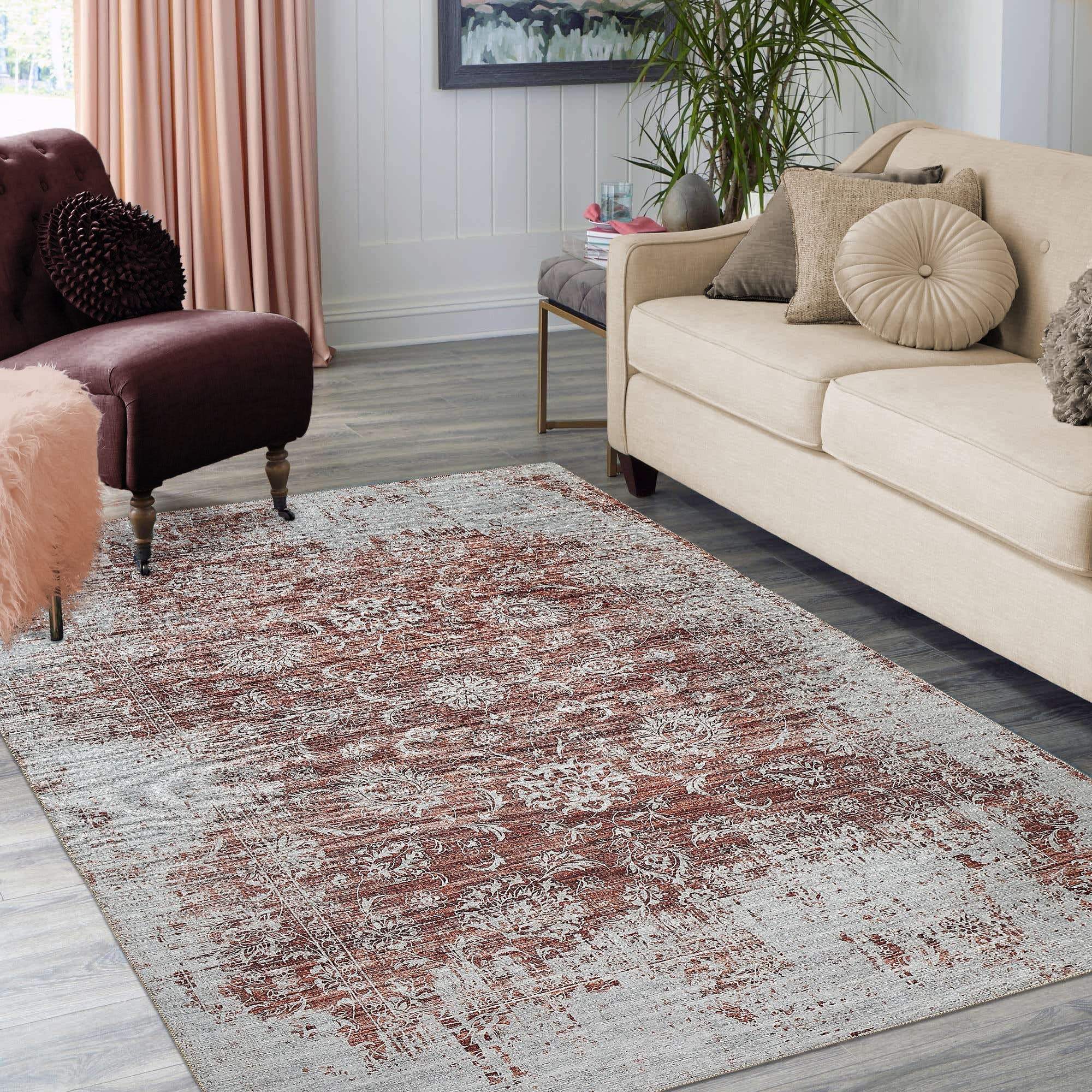 5' X 8' Rust Oriental Distressed Stain Resistant Area Rug - Homeroots - Flyclothing LLC