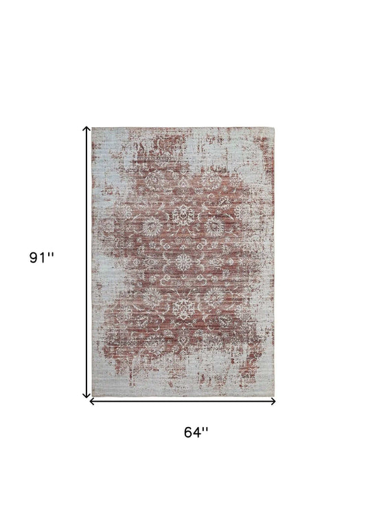 5' X 8' Rust Oriental Distressed Stain Resistant Area Rug - Homeroots - Flyclothing LLC
