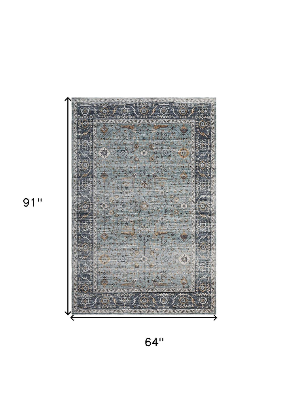 5' X 8' Sage Oriental Power Loom Stain Resistant Area Rug - Homeroots - Flyclothing LLC