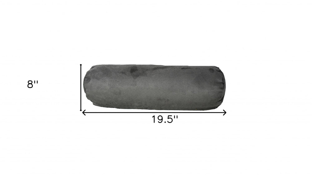 8" X 20" Gray Bolster Zippered Microsuede Solid Color Bolster Pillow - Homeroots - Flyclothing LLC