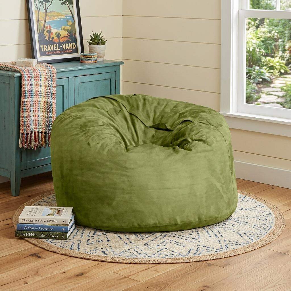 47" Green Microsuede Classic Bean Bag - HomeRoots - Flyclothing LLC