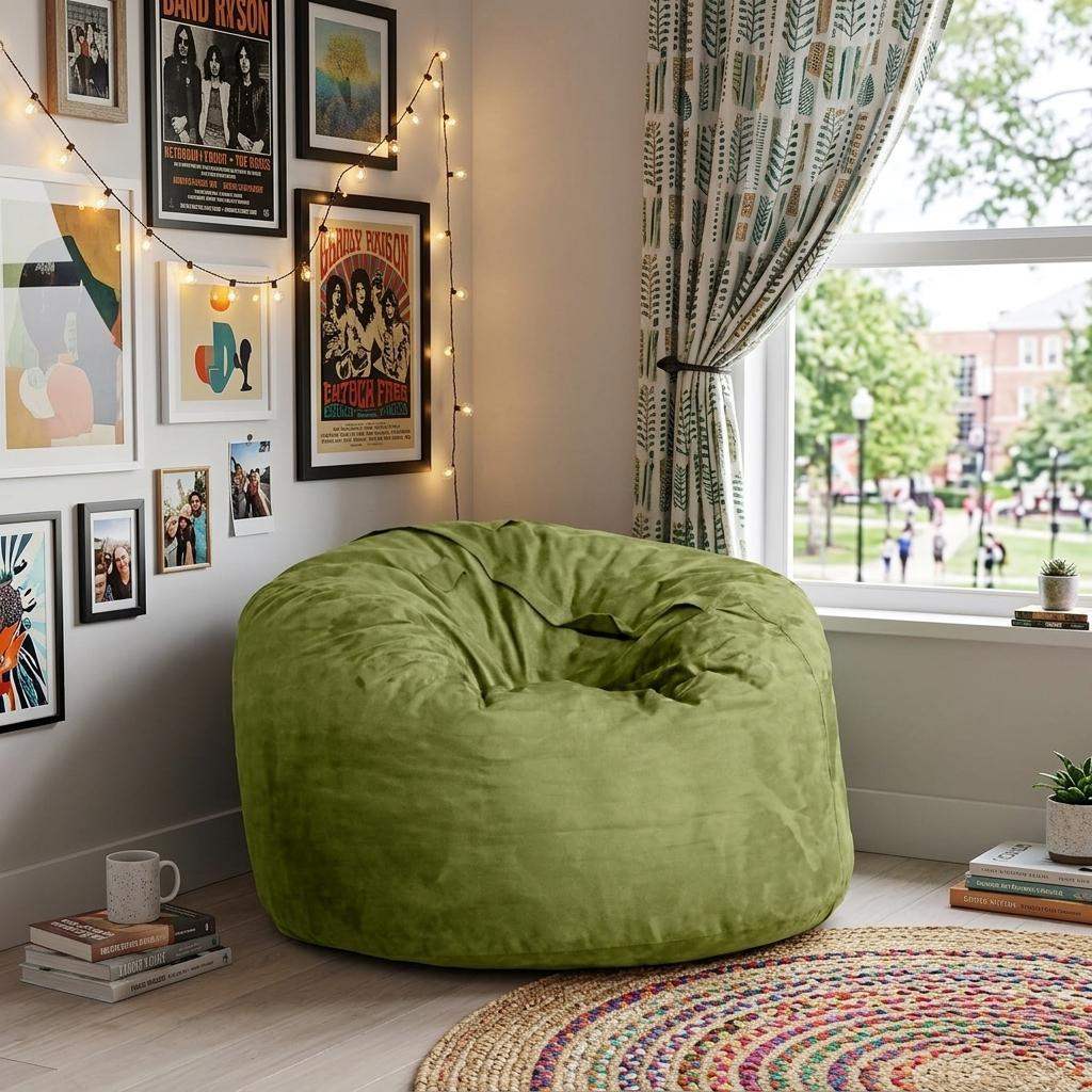 47" Green Microsuede Classic Bean Bag - HomeRoots - Flyclothing LLC