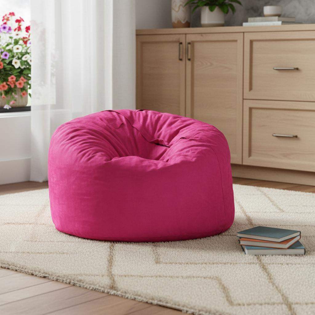 47" Pink Microsuede Classic Bean Bag - HomeRoots - Flyclothing LLC