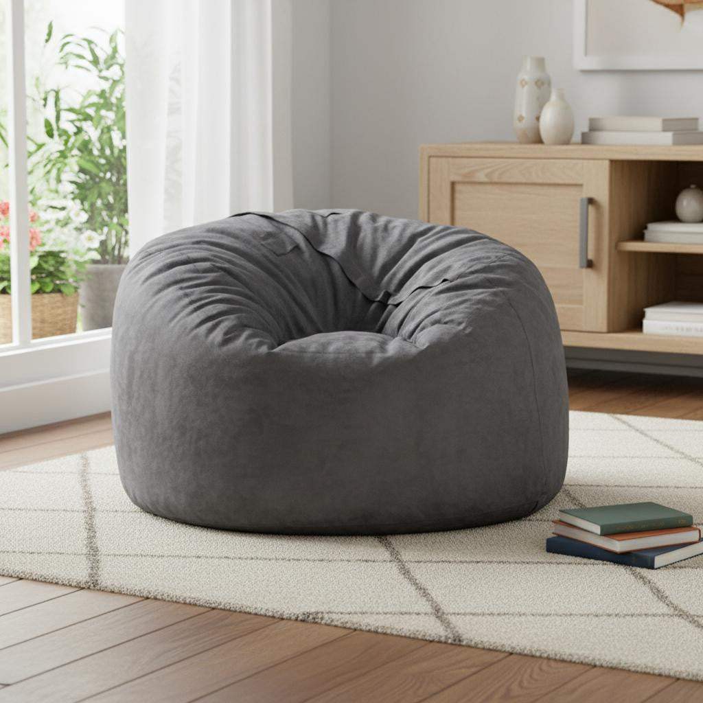 47" Charcoal Microsuede Classic Bean Bag - HomeRoots - Flyclothing LLC