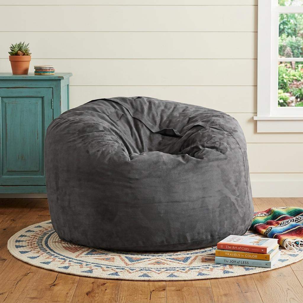 47" Charcoal Microsuede Classic Bean Bag - HomeRoots - Flyclothing LLC